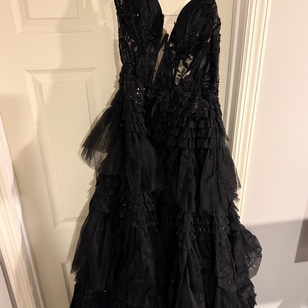 Black Tiered Ruffle Evening Dress